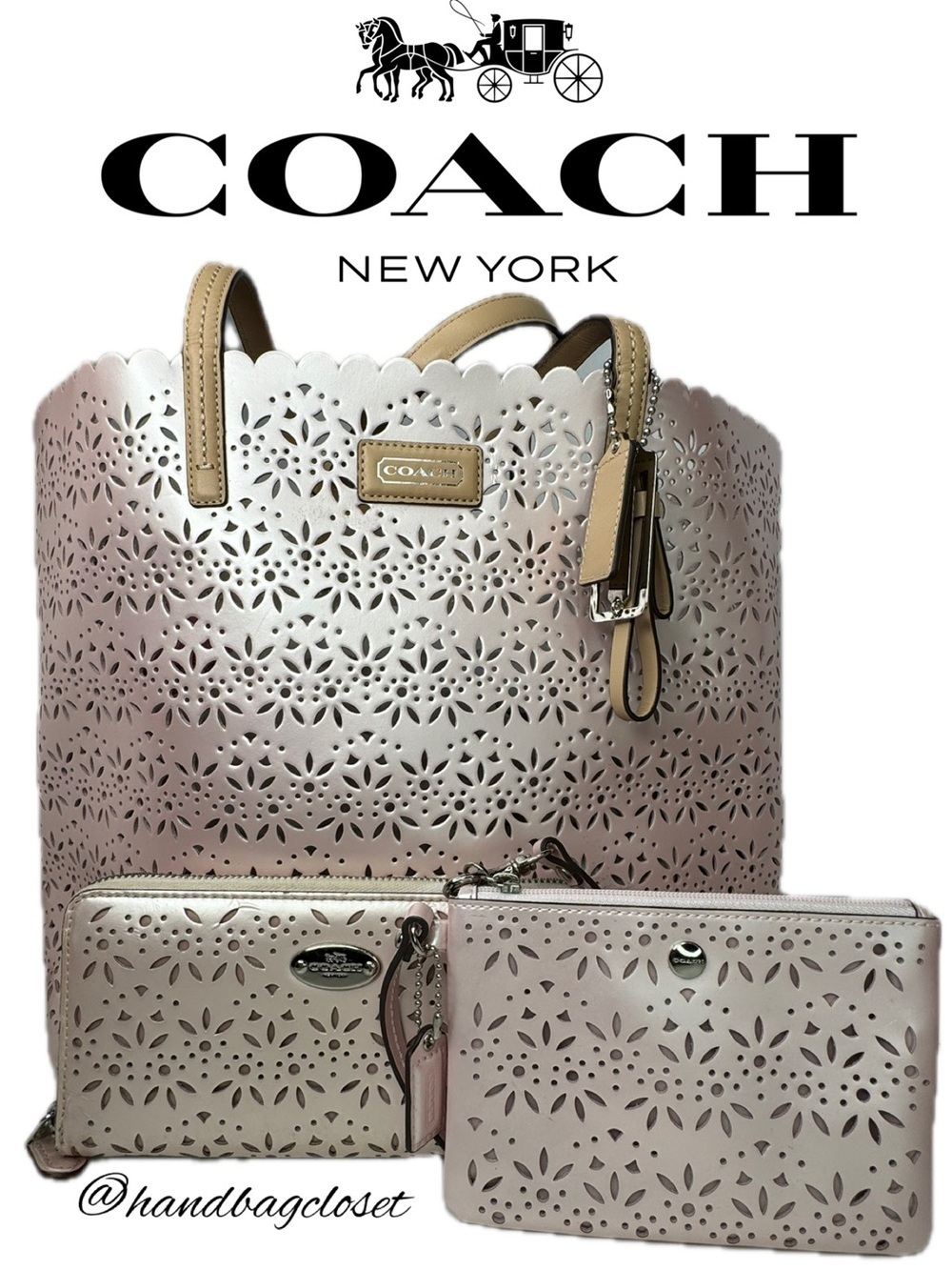 Coach Y2K Laser Cut Shell Pink Metro Tote Bag Wristlet And Wallet Set